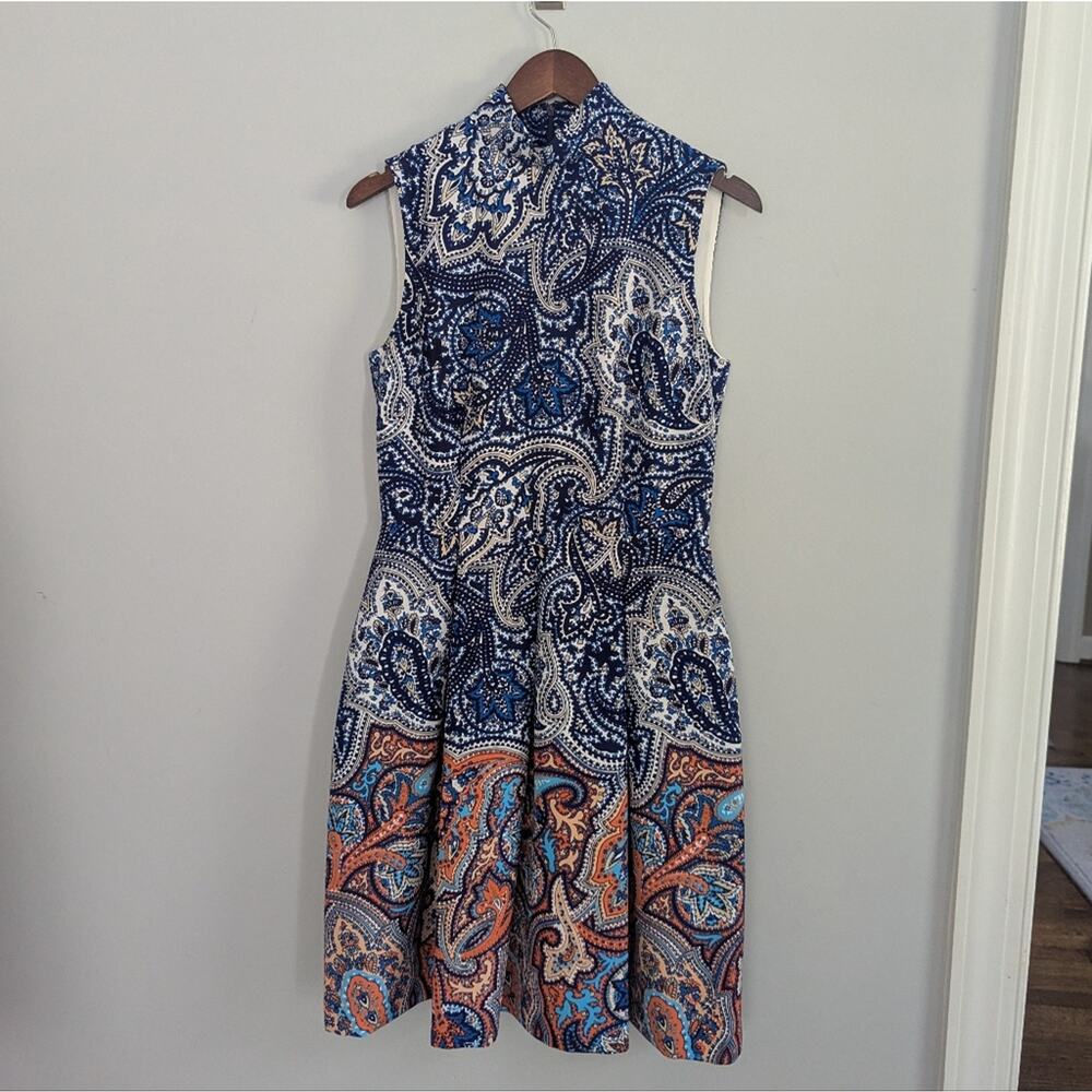 Women's Antonio Melani 6 Dress Blue Orange Mockneck Cocktail Formal - Picture 4 of 5